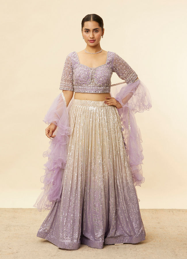 alt message - Mohey Women Lavender Purple Ombre Sequined Lehenga image number 0