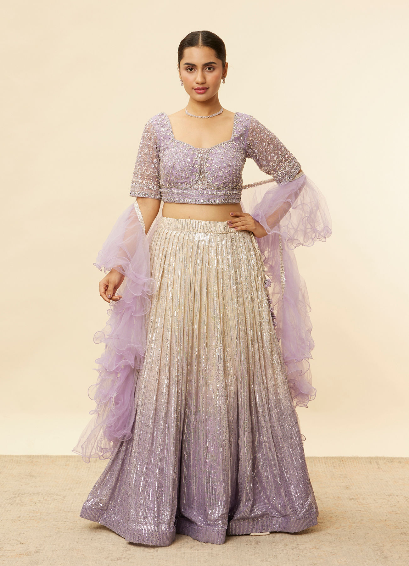 Mohey Women Lavender Purple Ombre Sequined Lehenga