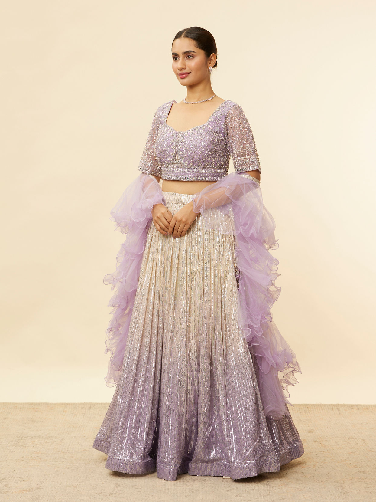 Mohey Women Lavender Purple Ombre Sequined Lehenga