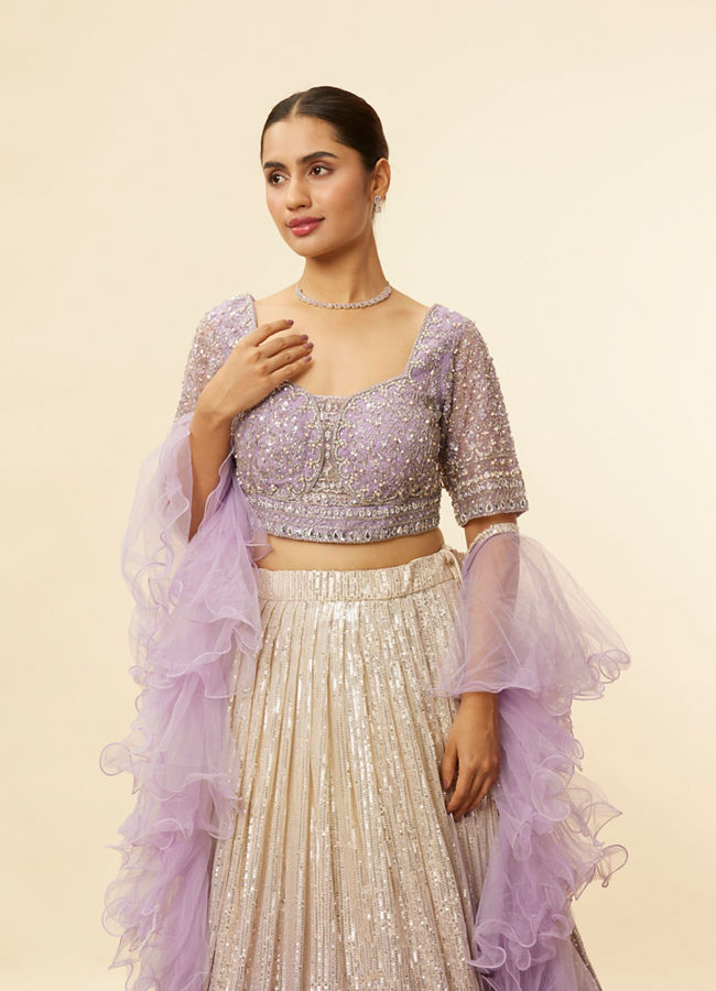 alt message - Mohey Women Lavender Purple Ombre Sequined Lehenga image number 1