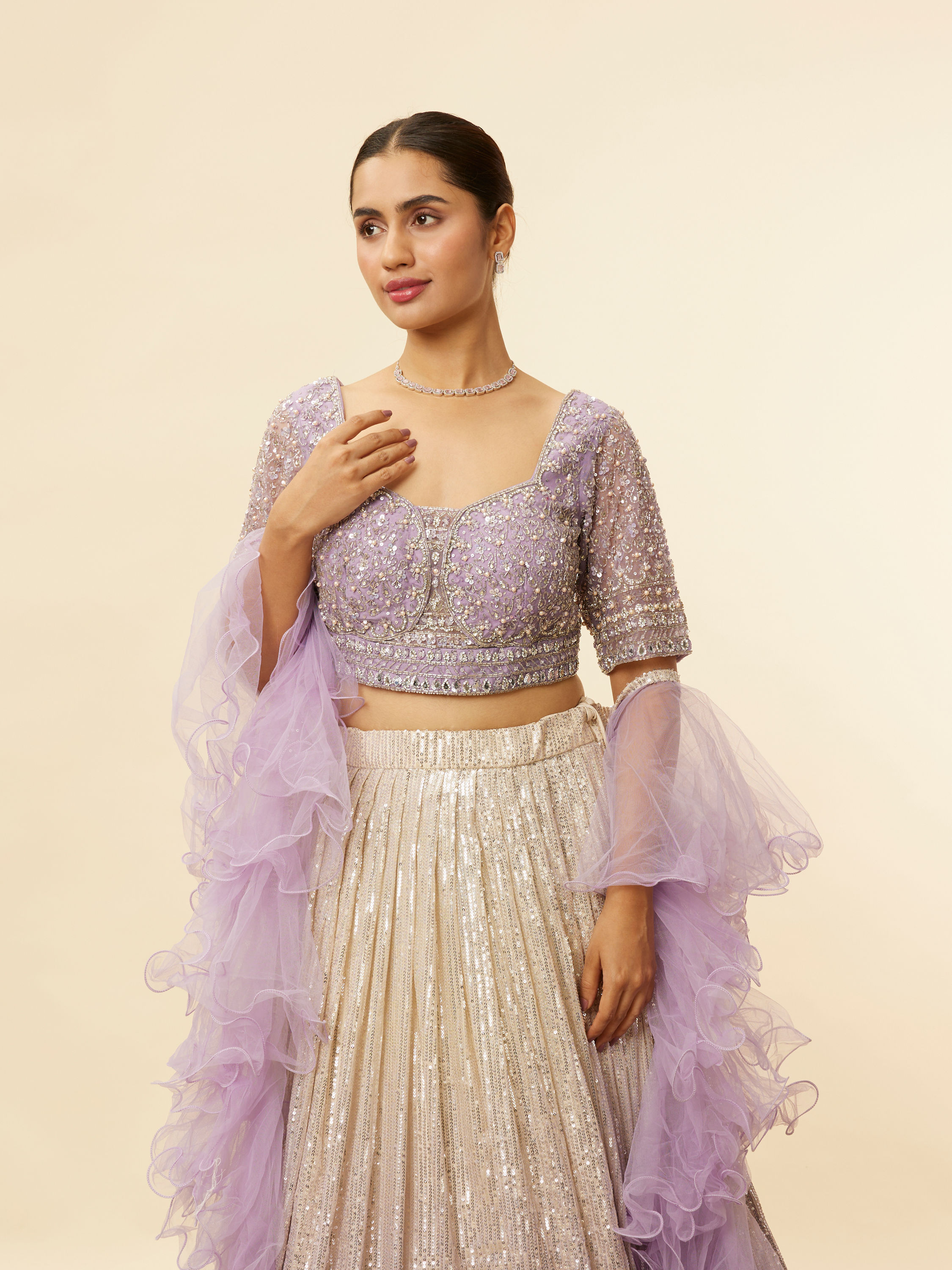 Mohey Women Lavender Purple Ombre Sequined Lehenga