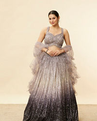 Mohey Women Smokey Grey Ombre Sequined Lehenga