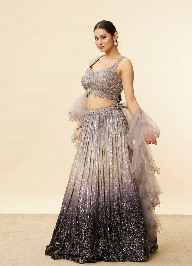 Mohey Women Smokey Grey Ombre Sequined Lehenga