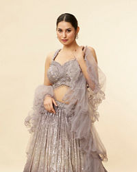 Mohey Women Smokey Grey Ombre Sequined Lehenga