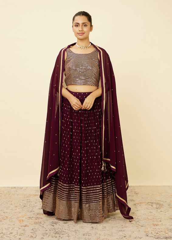 Mohey Women Wine Sequined Lehenga