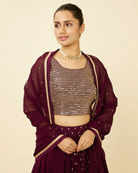 Mohey Women Wine Sequined Lehenga