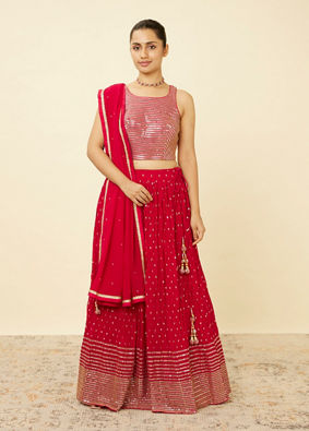 Mohey Women Fiesta Red Sequined Lehenga image number 0