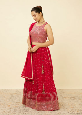 Mohey Women Fiesta Red Sequined Lehenga image number 3