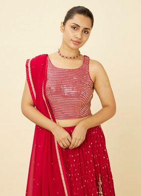 Mohey Women Fiesta Red Sequined Lehenga image number 1