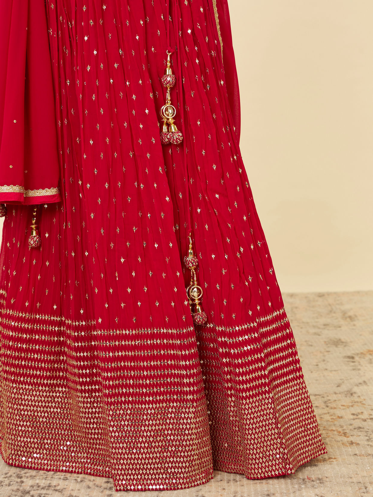 Mohey Women Fiesta Red Sequined Lehenga