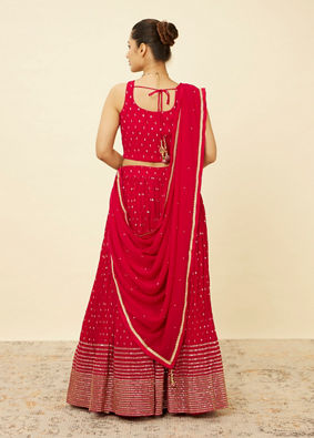 Mohey Women Fiesta Red Sequined Lehenga image number 4