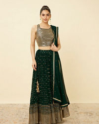 Mohey Women Forest Green Sequined Lehenga