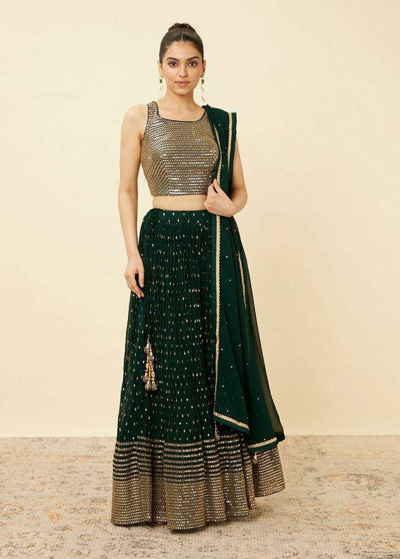 Mohey Women Forest Green Sequined Lehenga