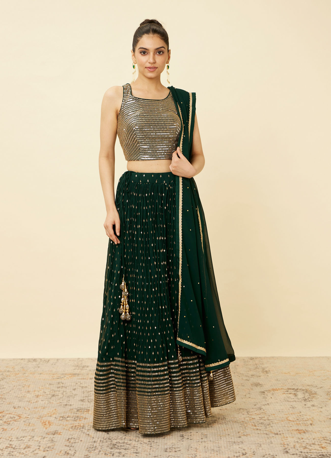 Mohey Women Forest Green Sequined Lehenga