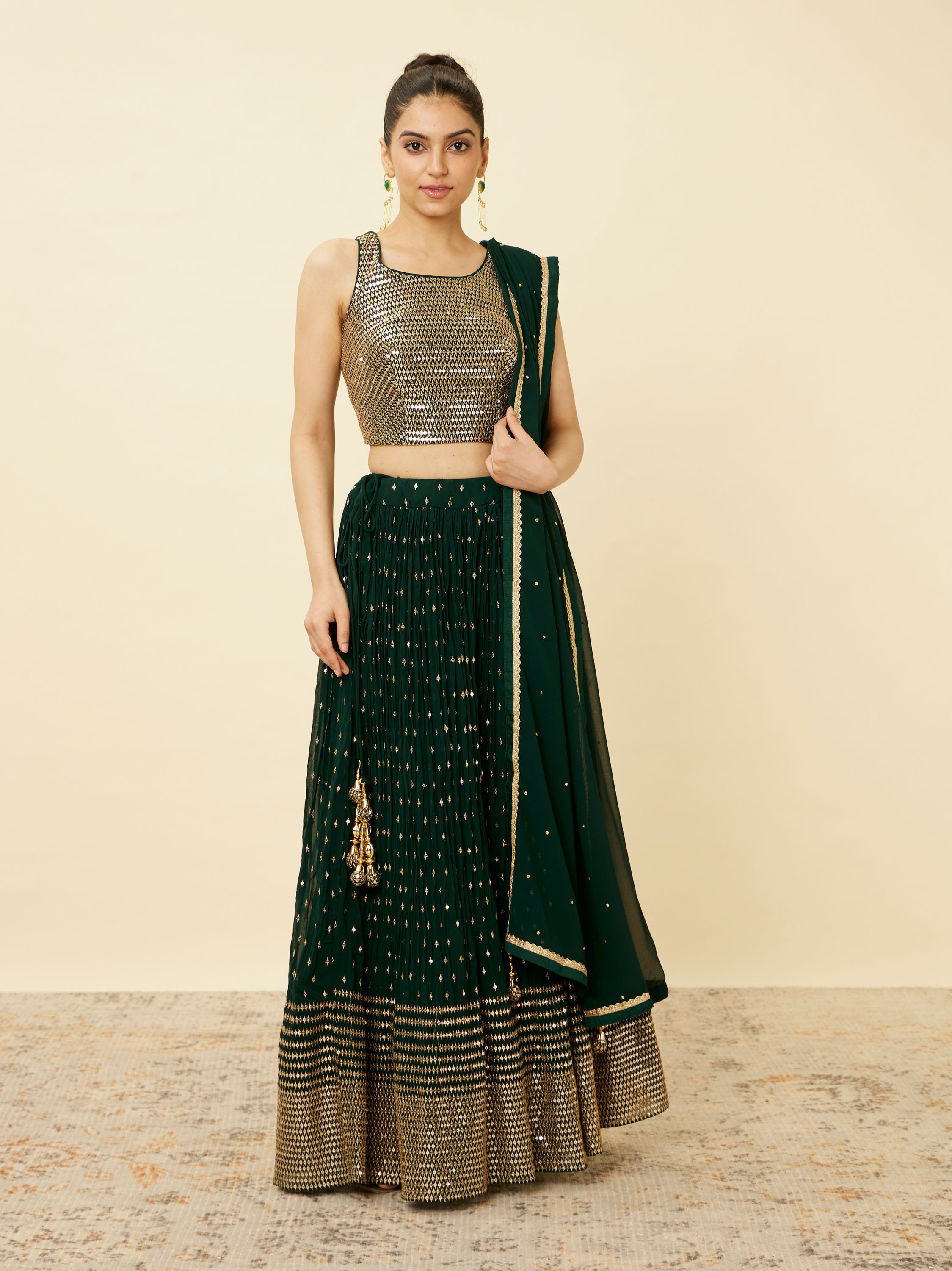 Mohey Women Forest Green Sequined Lehenga