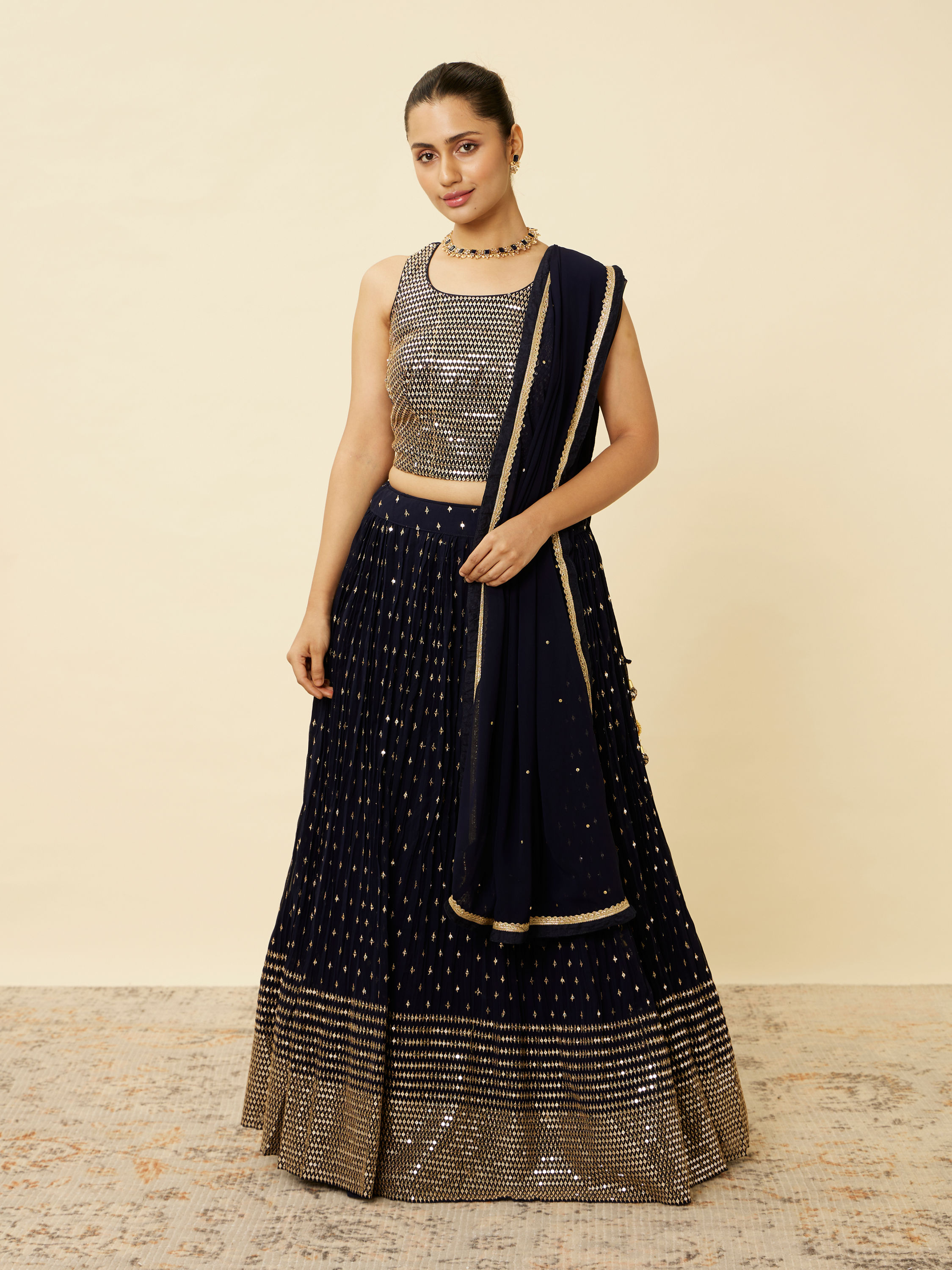 Mohey Women Indigo Blue Sequined Lehenga