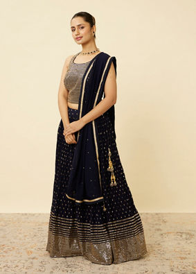 alt message - Mohey Women Indigo Blue Sequined Lehenga image number 3