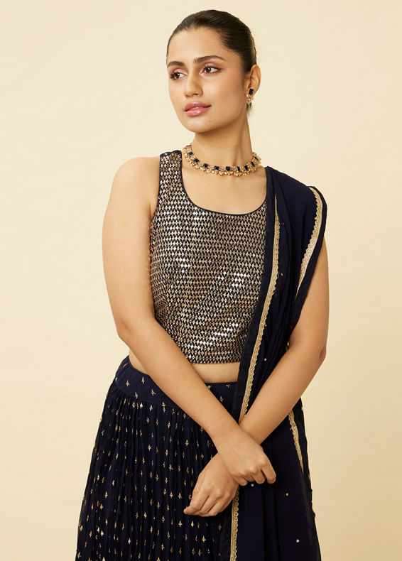 Mohey Women Indigo Blue Sequined Lehenga