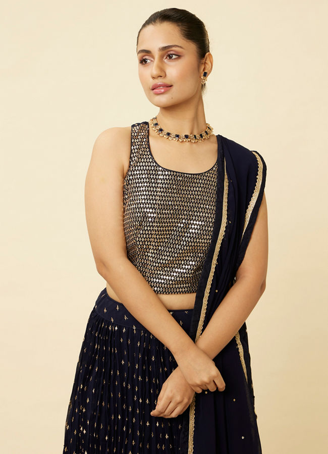 Mohey Women Indigo Blue Sequined Lehenga