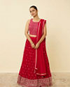 Mohey Women Coral Red Embroidered Lehenga