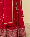 alt message - Mohey Women Coral Red Embroidered Lehenga image number 2