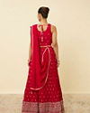 alt message - Mohey Women Coral Red Embroidered Lehenga image number 4