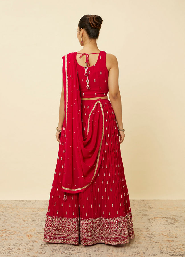 Mohey Women Coral Red Embroidered Lehenga