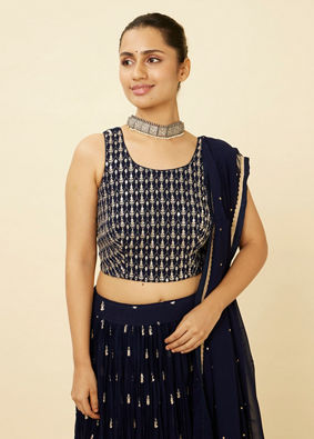 Mohey Women Indigo Blue Embroidered Lehenga