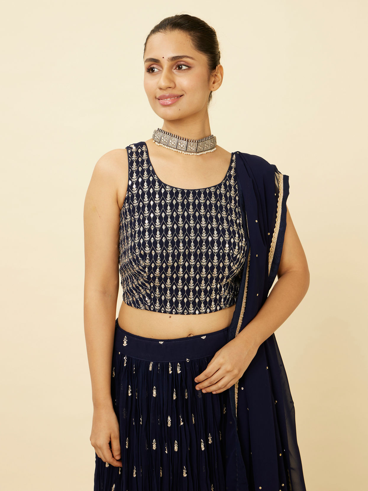 Mohey Women Indigo Blue Embroidered Lehenga