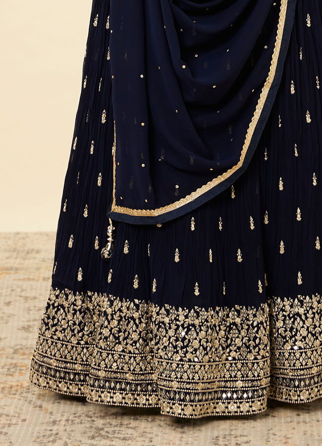 alt message - Mohey Women Indigo Blue Embroidered Lehenga image number 2