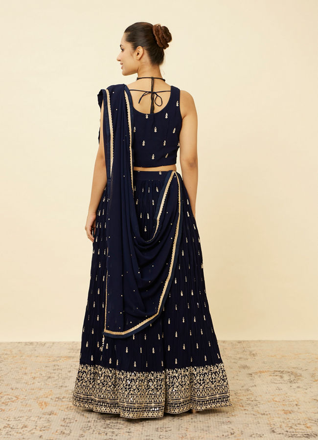 alt message - Mohey Women Indigo Blue Embroidered Lehenga image number 4