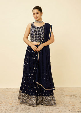 Mohey Women Indigo Blue Embroidered Lehenga