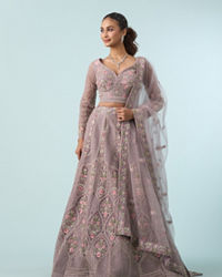 Mohey Women Enthralling Purple Net Lehenga