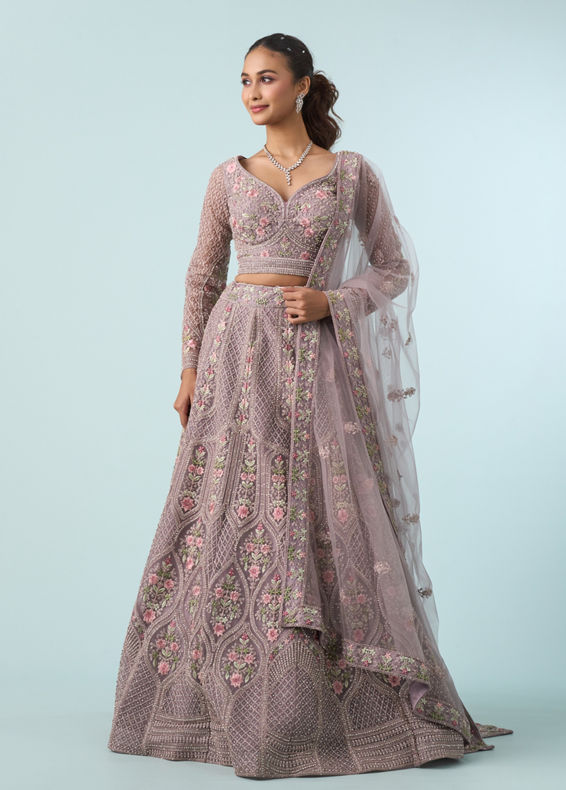 Mohey Women Enthralling Purple Net Lehenga