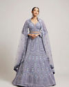 Mohey Women Powder Blue Ogee And Jaal Patterned Lehenga with Sequin And Beaded Embroidery