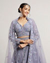 Mohey Women Powder Blue Ogee And Jaal Patterned Lehenga with Sequin And Beaded Embroidery