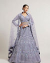 Mohey Women Powder Blue Ogee And Jaal Patterned Lehenga with Sequin And Beaded Embroidery