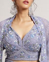 Mohey Women Powder Blue Ogee And Jaal Patterned Lehenga with Sequin And Beaded Embroidery