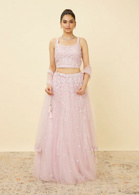 alt message - Mohey Women Rosewater Pink Floral Patterned Lehenga image number 0