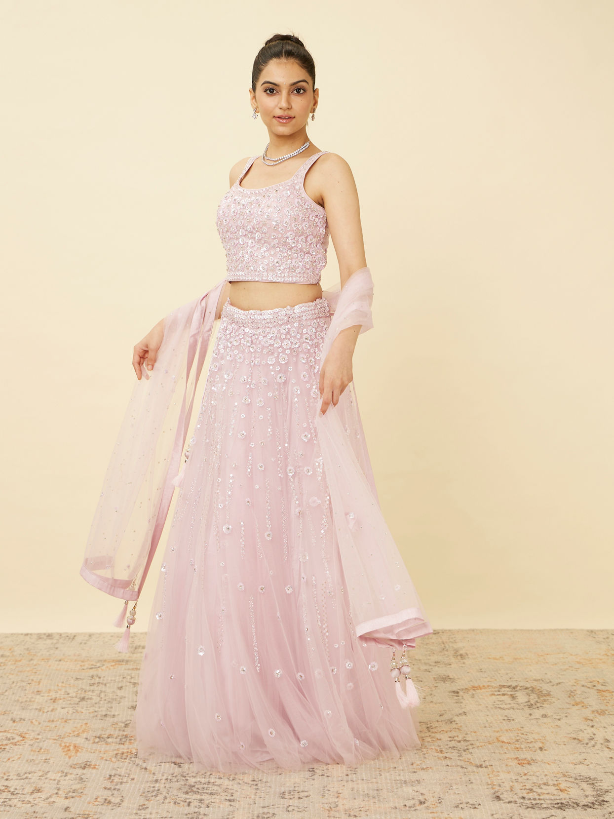 alt message - Mohey Women Rosewater Pink Floral Patterned Lehenga image number 3