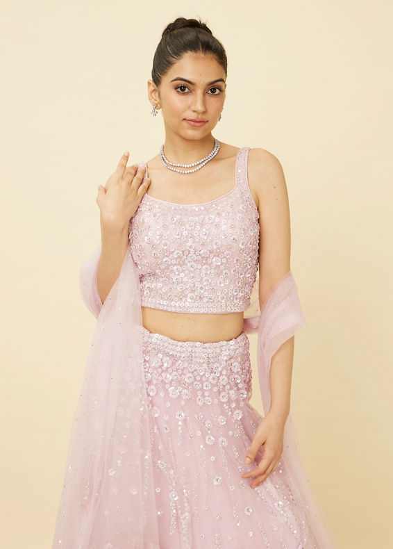 Mohey Women Rosewater Pink Floral Patterned Lehenga