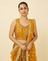 Mohey Women Mustard Yellow and Pista Green Floral Patterned Lehenga