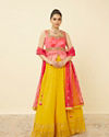 Yellow and Ruby Pink Sequined Fusion Lehenga