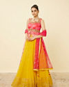 Mohey Women Yellow and Ruby Pink Sequined Fusion Lehenga