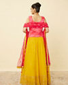 Mohey Women Yellow and Ruby Pink Sequined Fusion Lehenga