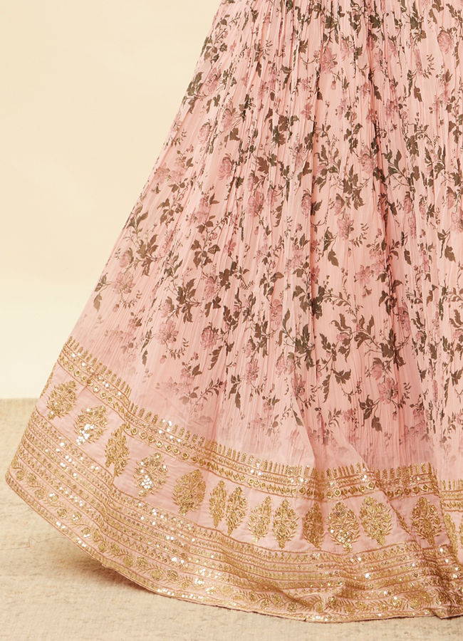 alt message - Mohey Women Peach Fuzz Floral Print Lehenga image number 3