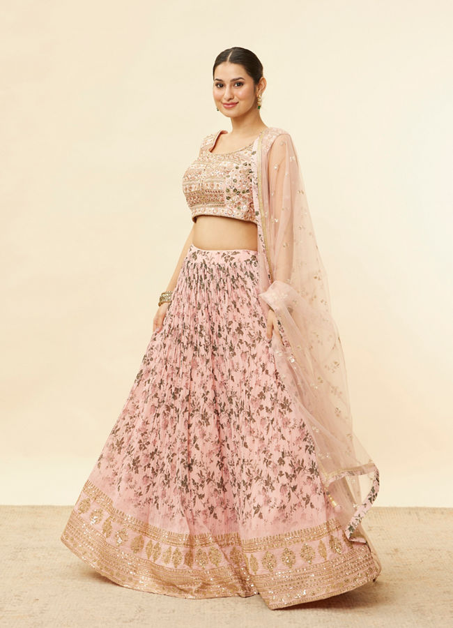 alt message - Mohey Women Peach Fuzz Floral Print Lehenga image number 2