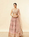 alt message - Mohey Women Peach Fuzz Floral Print Lehenga image number 0