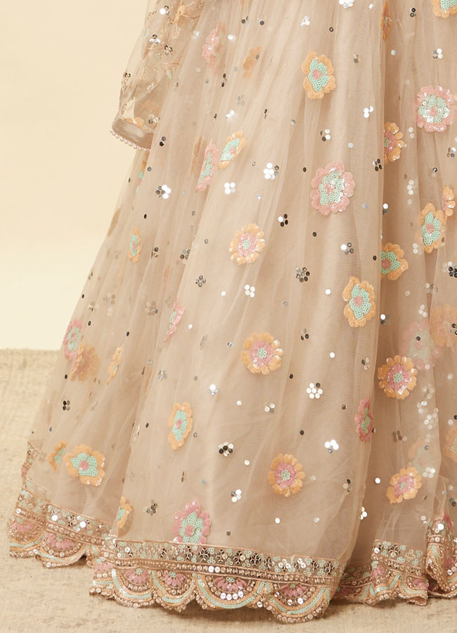 Mohey Women Oyster Grey Floral Embroidered Lehenga