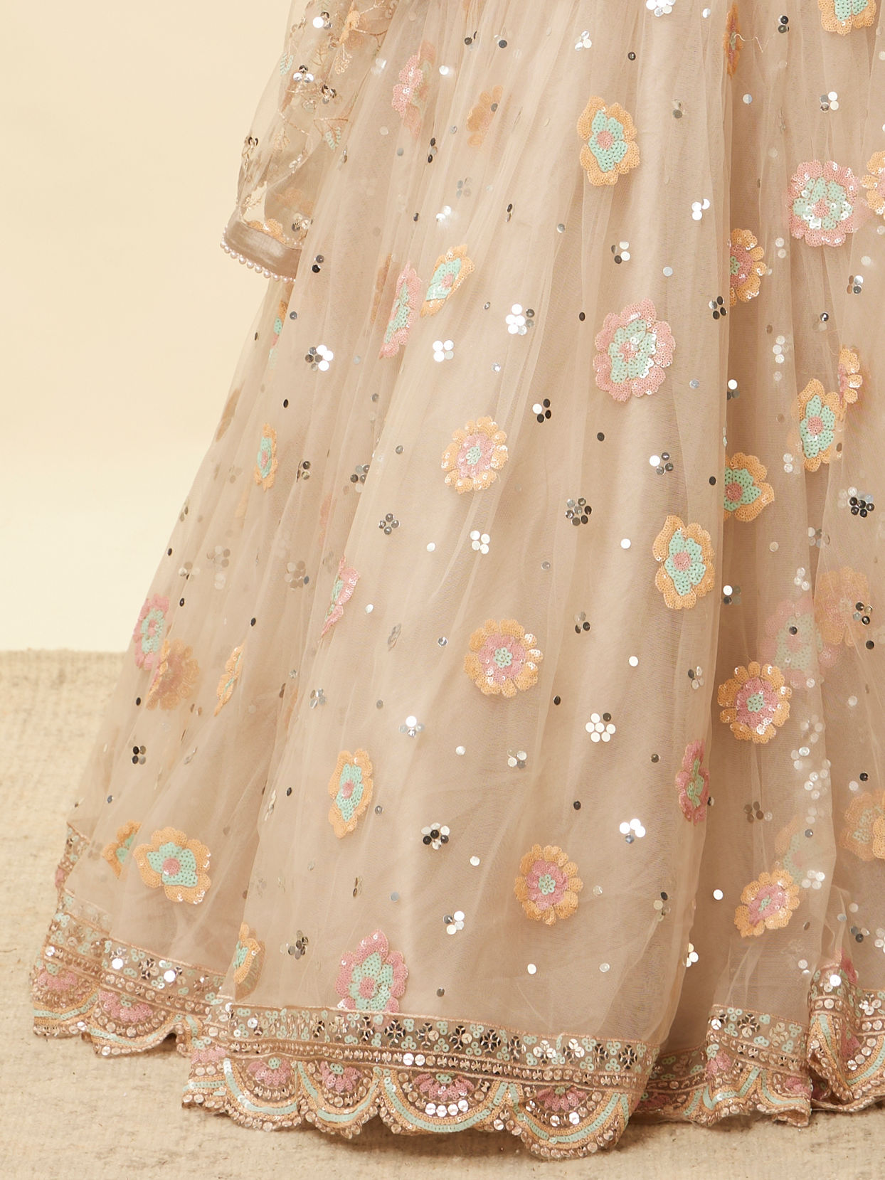 Mohey Women Oyster Grey Floral Embroidered Lehenga